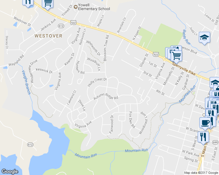 map of restaurants, bars, coffee shops, grocery stores, and more near 706 Holly Leaf Road in Culpeper