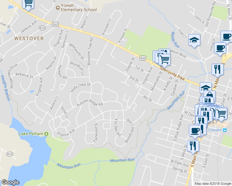 map of restaurants, bars, coffee shops, grocery stores, and more near 674 Kings Grant Rd in Culpeper