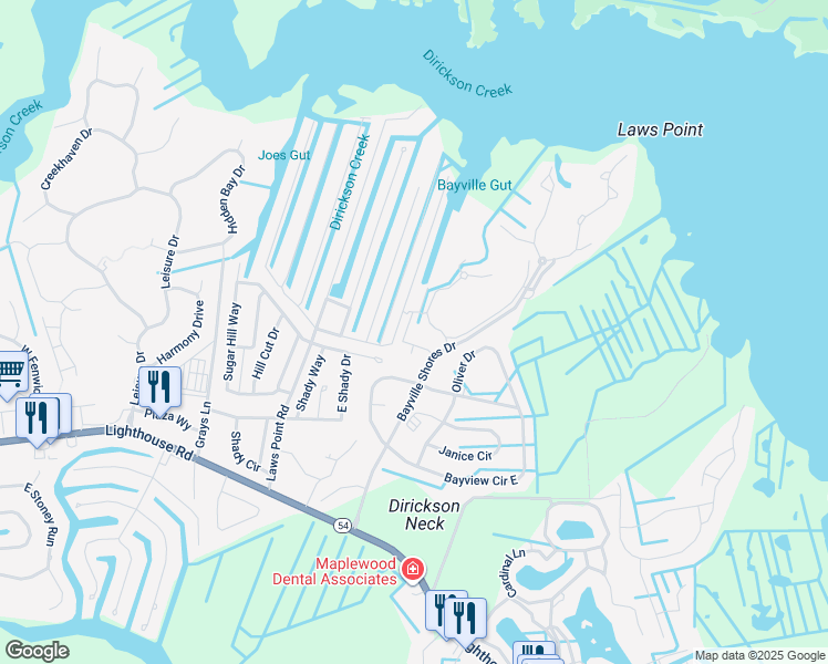 map of restaurants, bars, coffee shops, grocery stores, and more near 37326 Akhras Lane in Selbyville