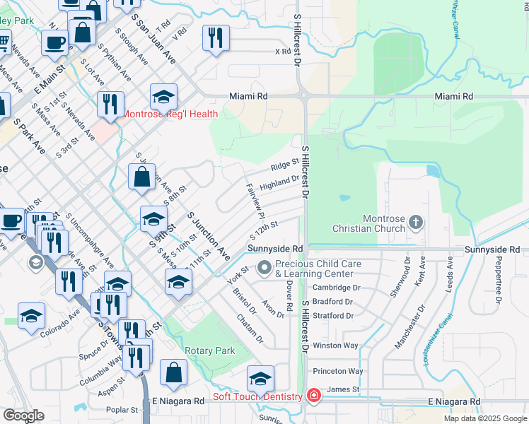 map of restaurants, bars, coffee shops, grocery stores, and more near 1100 South 11th Street in Montrose