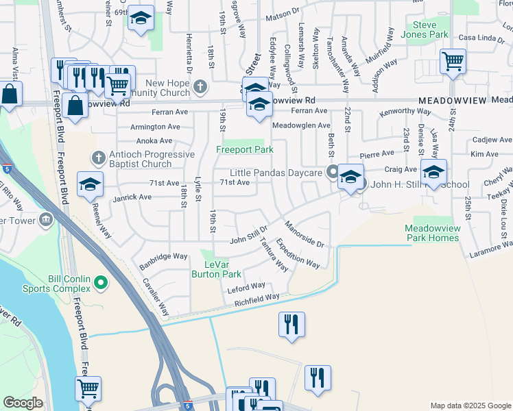 map of restaurants, bars, coffee shops, grocery stores, and more near 1987 Bonavista Way in Sacramento