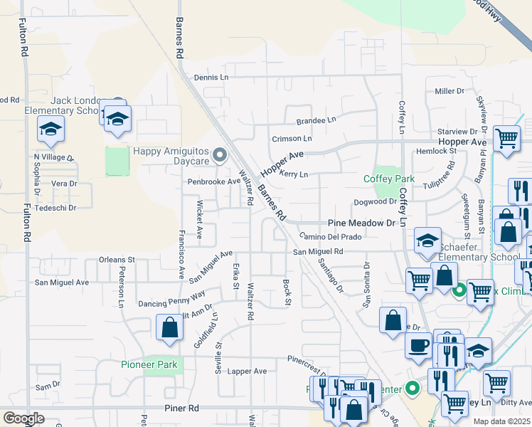 map of restaurants, bars, coffee shops, grocery stores, and more near 2185 Gold Leaf Lane in Santa Rosa