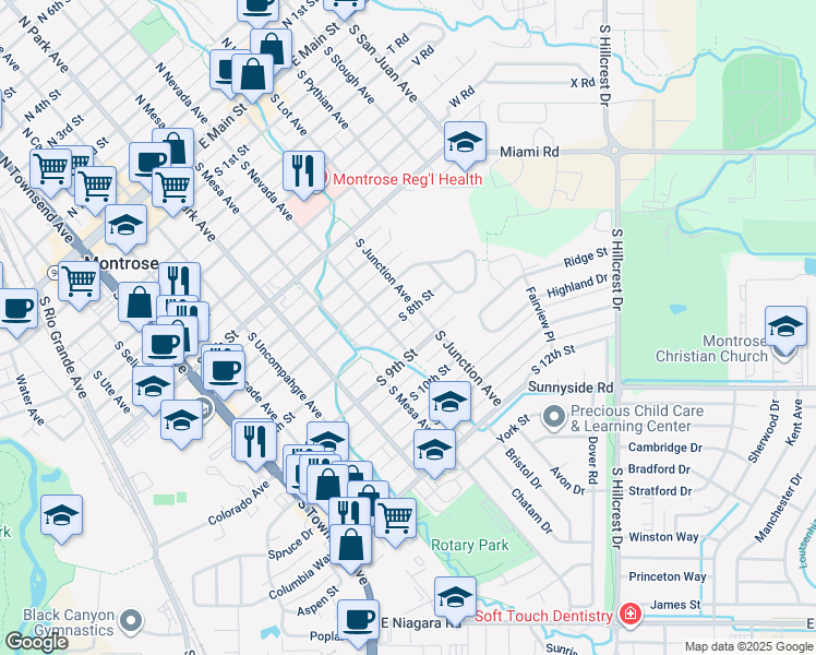 map of restaurants, bars, coffee shops, grocery stores, and more near 816 South 8th Street in Montrose
