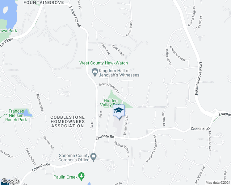 map of restaurants, bars, coffee shops, grocery stores, and more near 3618 Sleepy Hollow Drive in Santa Rosa