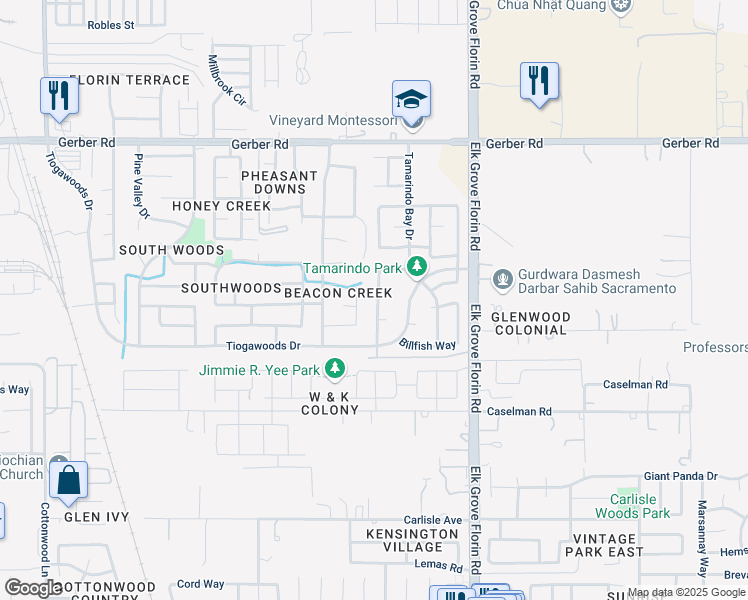 map of restaurants, bars, coffee shops, grocery stores, and more near 7758 Dolphinfish Way in Sacramento