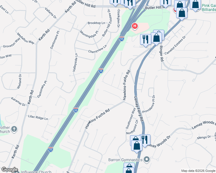 map of restaurants, bars, coffee shops, grocery stores, and more near 4342 Southview Way Drive in St. Louis