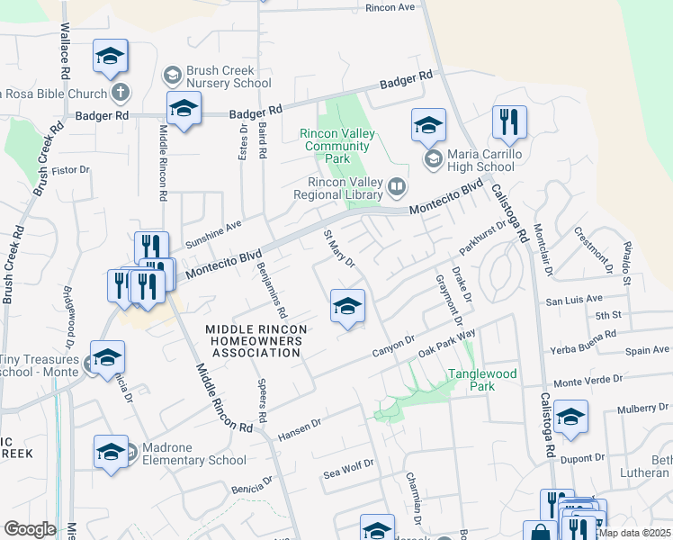 map of restaurants, bars, coffee shops, grocery stores, and more near 4951 Everglade Ct in Santa Rosa