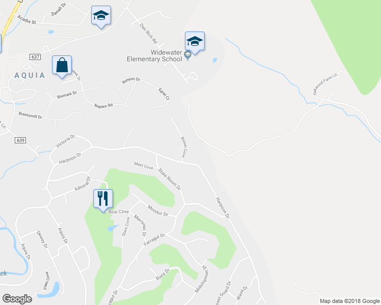 map of restaurants, bars, coffee shops, grocery stores, and more near 203 Bosun Cove in Stafford