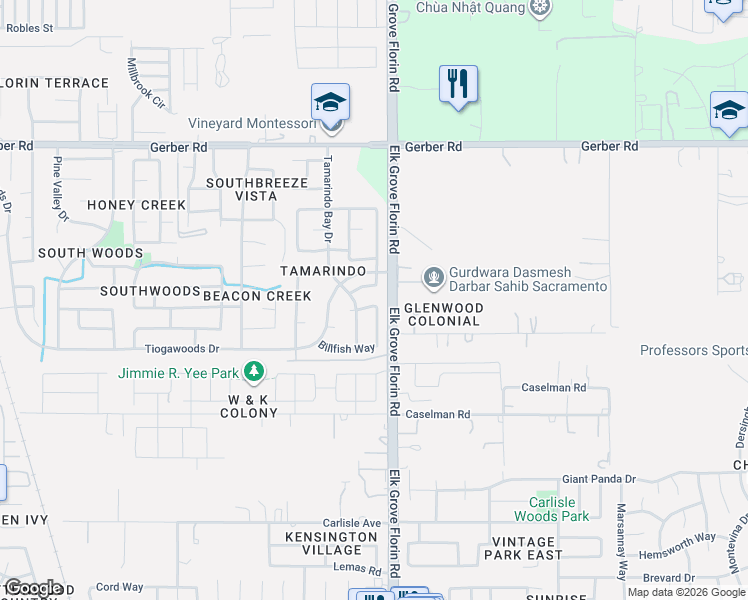 map of restaurants, bars, coffee shops, grocery stores, and more near 8924 Billfish Way in Sacramento