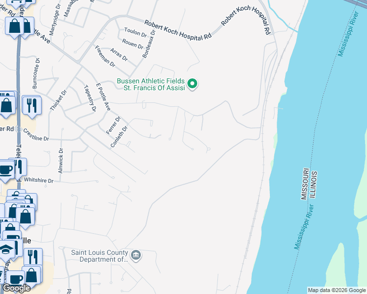 map of restaurants, bars, coffee shops, grocery stores, and more near 4359 Magoffin Trails Drive in St. Louis