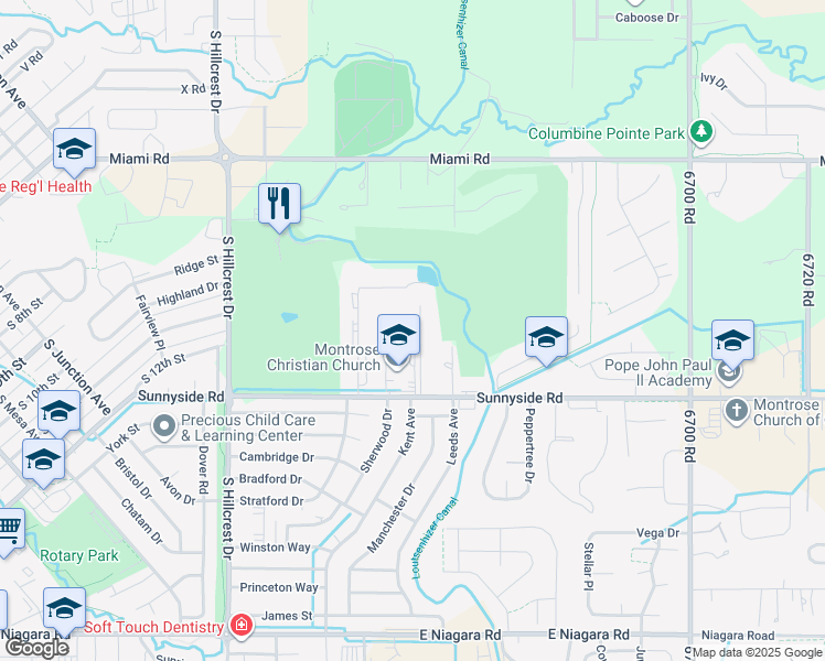 map of restaurants, bars, coffee shops, grocery stores, and more near 1020 Margo Court in Montrose