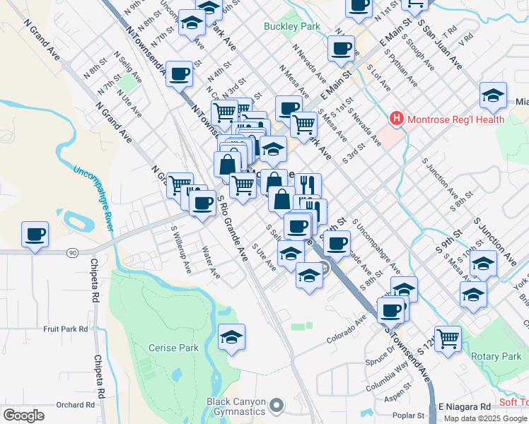 map of restaurants, bars, coffee shops, grocery stores, and more near 146 South 2nd Street in Montrose