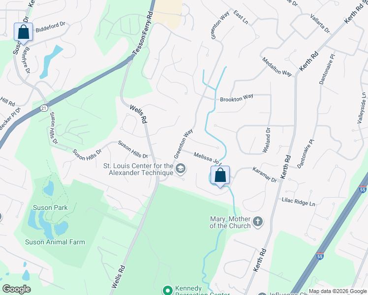 map of restaurants, bars, coffee shops, grocery stores, and more near 5722 Greenton Way in St. Louis