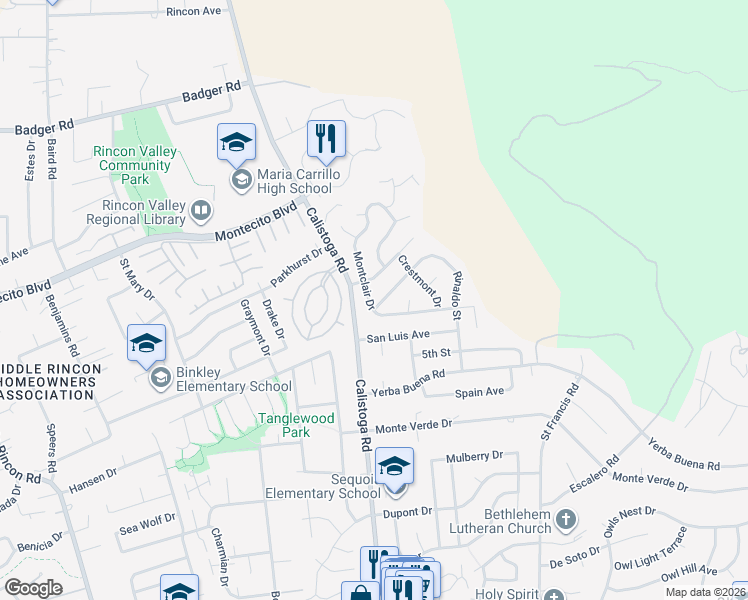 map of restaurants, bars, coffee shops, grocery stores, and more near 684 Montclair Drive in Santa Rosa