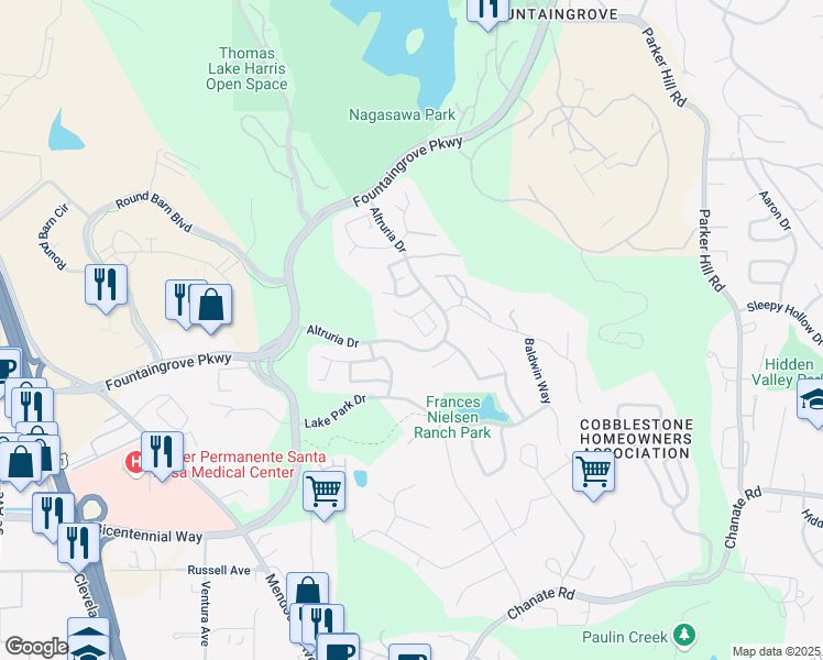 map of restaurants, bars, coffee shops, grocery stores, and more near 1954 Viewpointe Circle in Santa Rosa