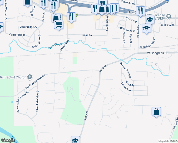 map of restaurants, bars, coffee shops, grocery stores, and more near 1835 Old Gray Summit Road in Pacific