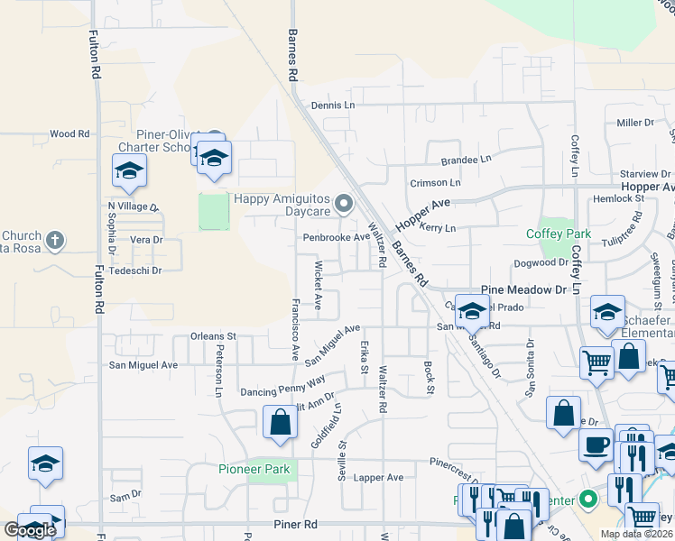 map of restaurants, bars, coffee shops, grocery stores, and more near 2321 Brompton Avenue in Santa Rosa