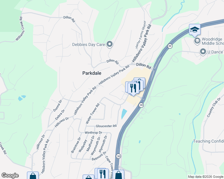 map of restaurants, bars, coffee shops, grocery stores, and more near 148 Brandy Mill Circle in High Ridge