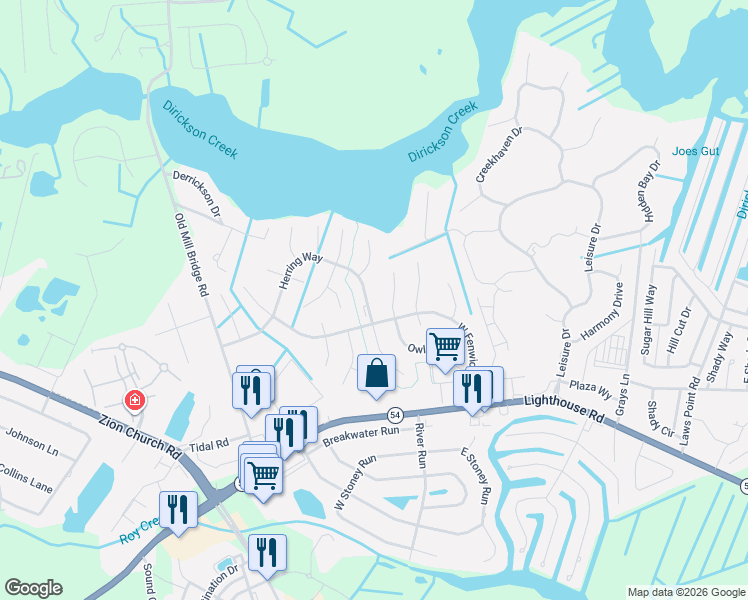 map of restaurants, bars, coffee shops, grocery stores, and more near 36831 Herring Way in Selbyville