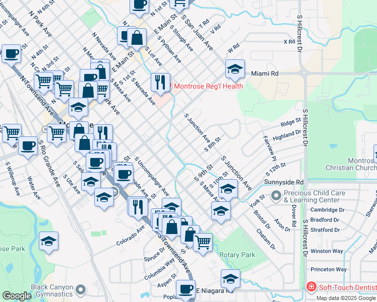 map of restaurants, bars, coffee shops, grocery stores, and more near 738 South 7th Street in Montrose