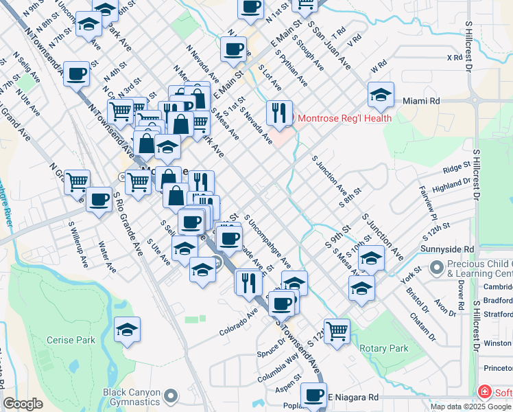 map of restaurants, bars, coffee shops, grocery stores, and more near 506 South 5th Street in Montrose