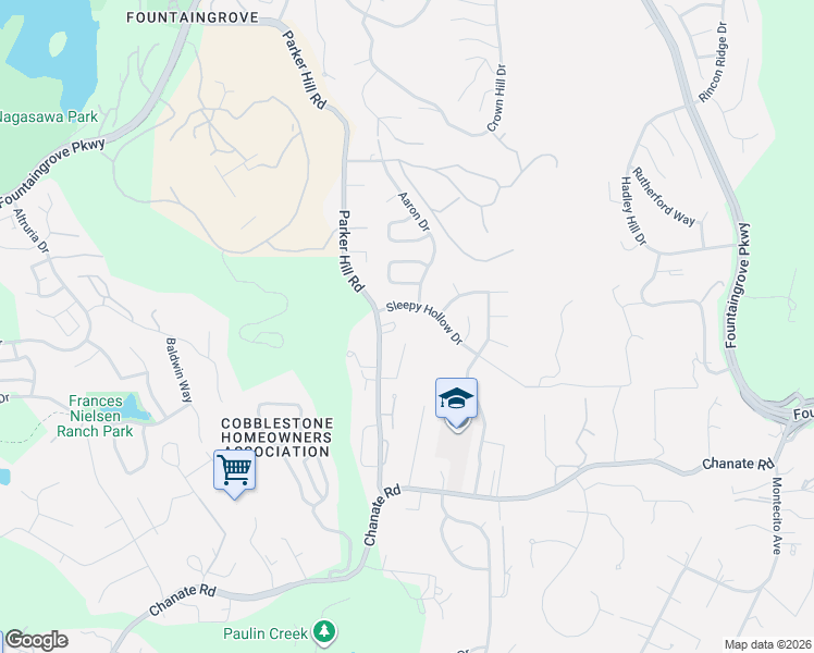 map of restaurants, bars, coffee shops, grocery stores, and more near 3480 Parker Hill Road in Santa Rosa