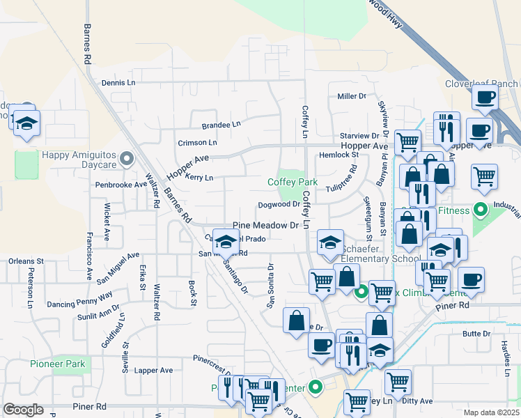 map of restaurants, bars, coffee shops, grocery stores, and more near 1960 Dogwood Drive in Santa Rosa