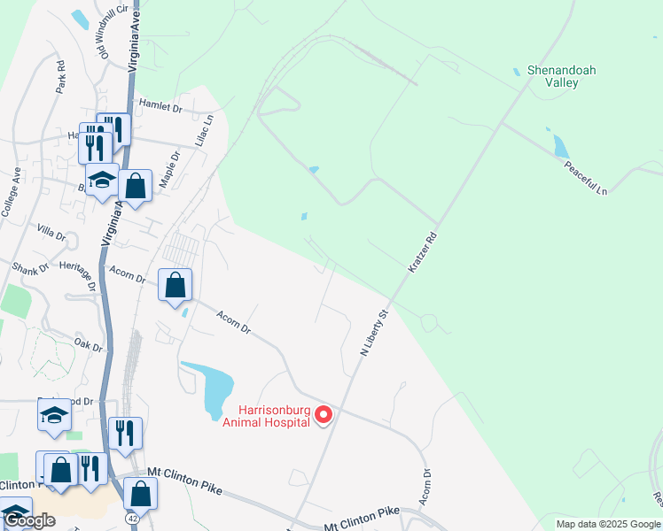 map of restaurants, bars, coffee shops, grocery stores, and more near in Harrisonburg