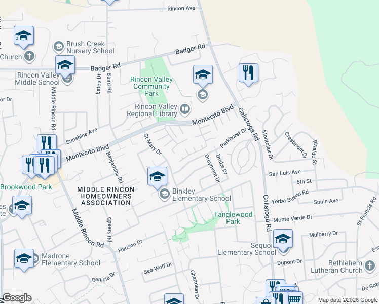 map of restaurants, bars, coffee shops, grocery stores, and more near 187 Mosshill Court in Santa Rosa
