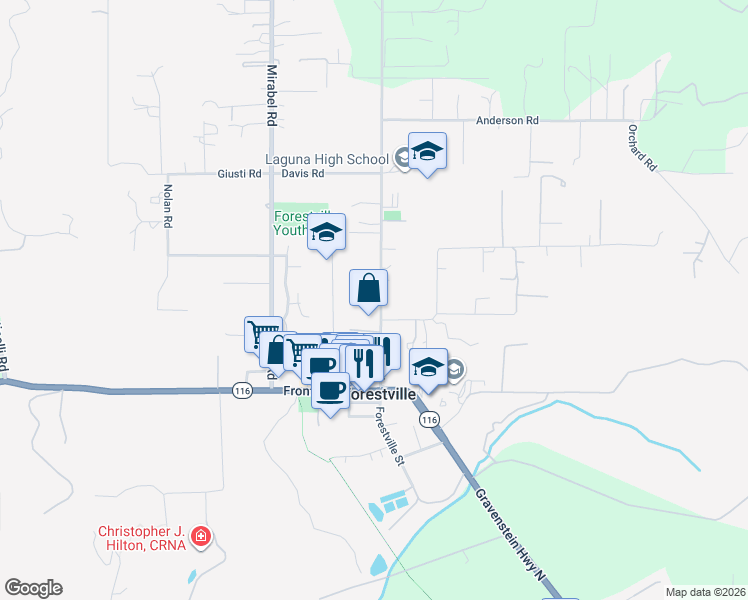 map of restaurants, bars, coffee shops, grocery stores, and more near 6710 Covey Road in Forestville
