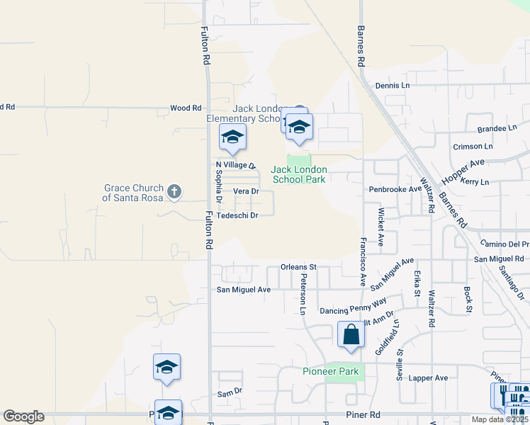 map of restaurants, bars, coffee shops, grocery stores, and more near 2331 Tedeschi Drive in Santa Rosa
