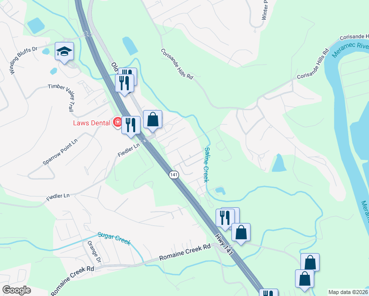 map of restaurants, bars, coffee shops, grocery stores, and more near 214 Cool Valley Drive in Fenton