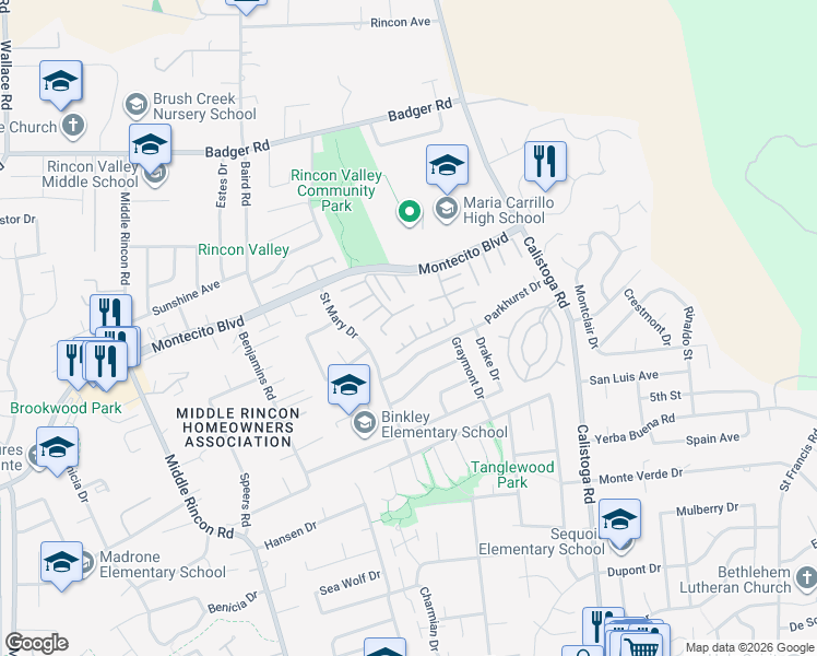 map of restaurants, bars, coffee shops, grocery stores, and more near 187 Mosshill Court in Santa Rosa