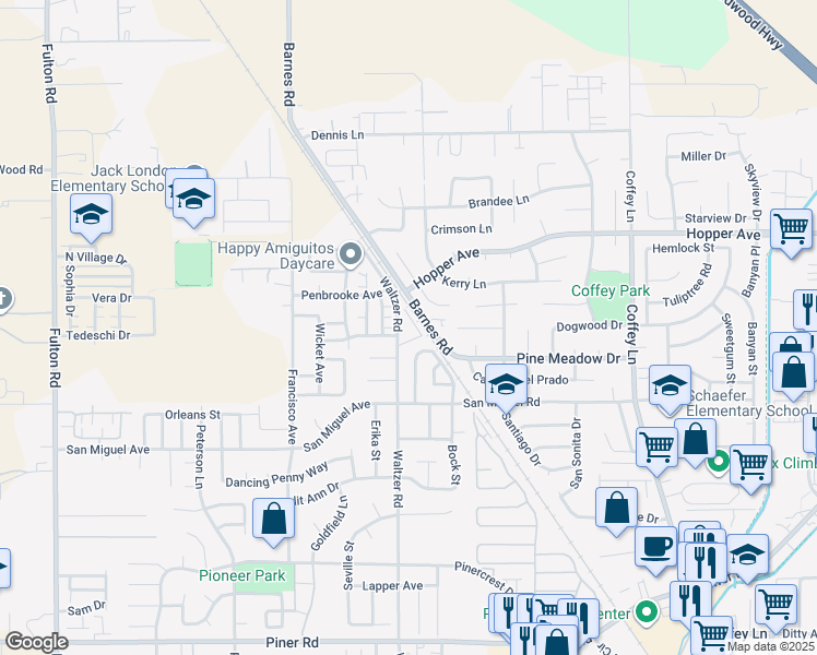 map of restaurants, bars, coffee shops, grocery stores, and more near 2185 Gold Leaf Lane in Santa Rosa