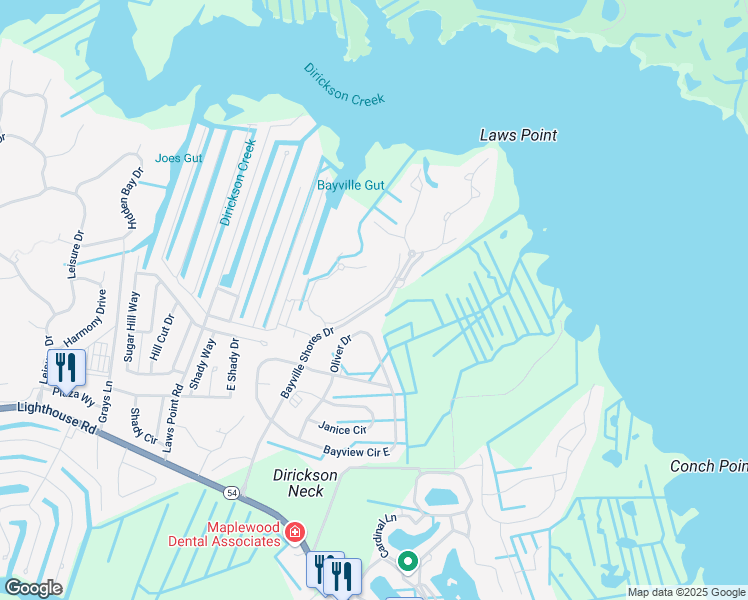 map of restaurants, bars, coffee shops, grocery stores, and more near 1021 Lake Drive in Selbyville