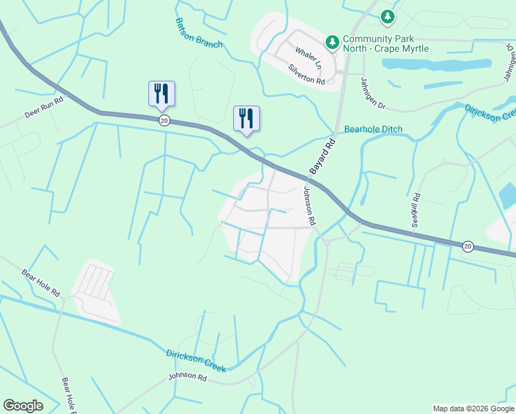 map of restaurants, bars, coffee shops, grocery stores, and more near 33543 Silver Fox Drive in Frankford