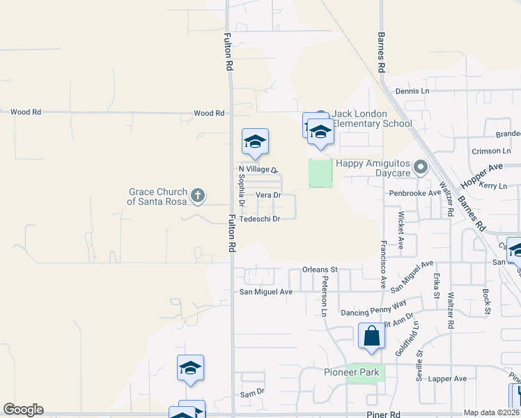 map of restaurants, bars, coffee shops, grocery stores, and more near 2330 Andre Lane in Santa Rosa