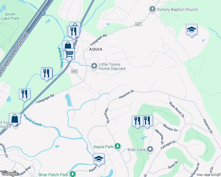 map of restaurants, bars, coffee shops, grocery stores, and more near 2014 Victoria Drive in Stafford