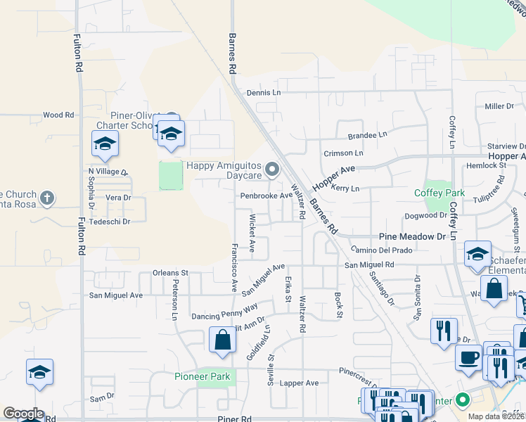map of restaurants, bars, coffee shops, grocery stores, and more near 2321 Brompton Avenue in Santa Rosa