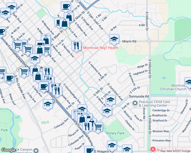 map of restaurants, bars, coffee shops, grocery stores, and more near 738 South 7th Street in Montrose