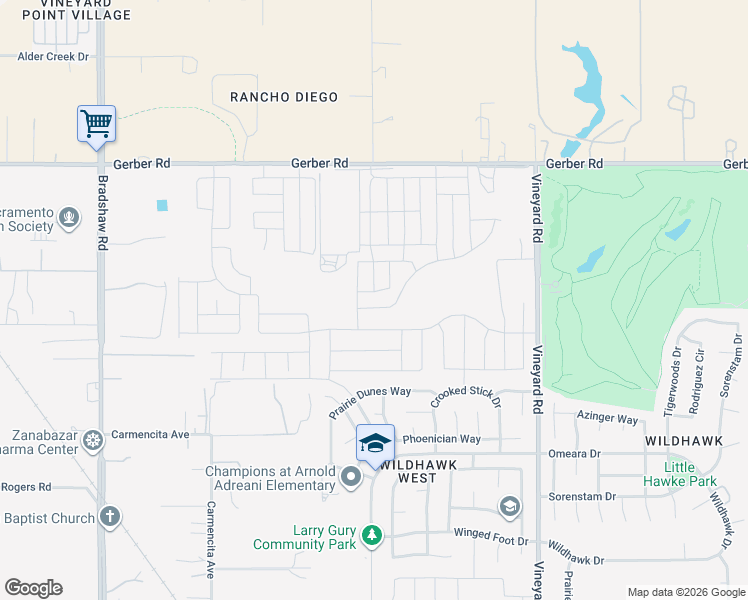 map of restaurants, bars, coffee shops, grocery stores, and more near 9940 Gerber Road in Sacramento