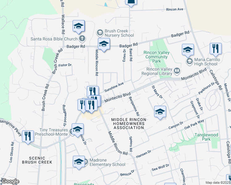 map of restaurants, bars, coffee shops, grocery stores, and more near 812 Pesado Calle in Santa Rosa