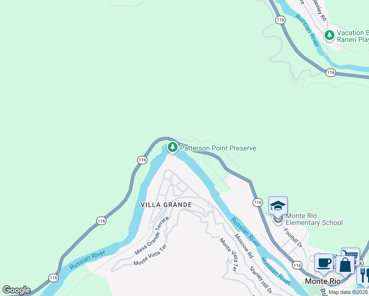 map of restaurants, bars, coffee shops, grocery stores, and more near 21840 California 116 in Monte Rio