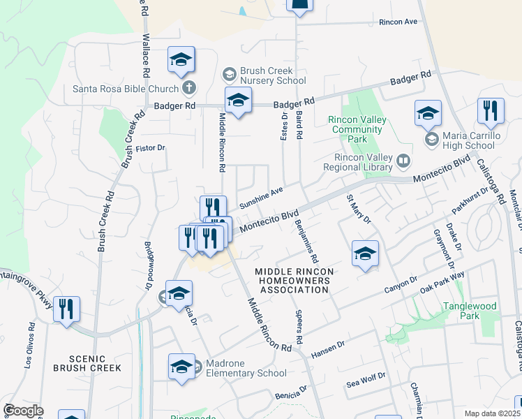 map of restaurants, bars, coffee shops, grocery stores, and more near 814 Pesado Calle in Santa Rosa