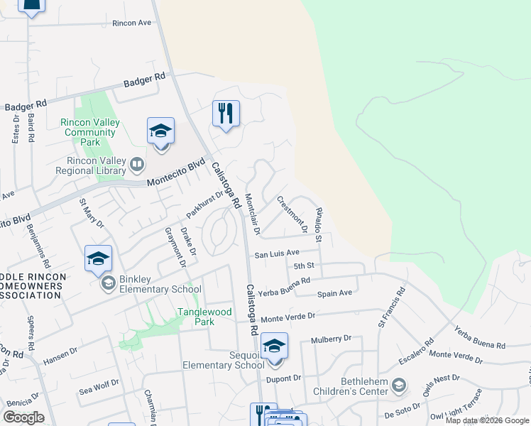 map of restaurants, bars, coffee shops, grocery stores, and more near 684 Rinaldo Street in Santa Rosa