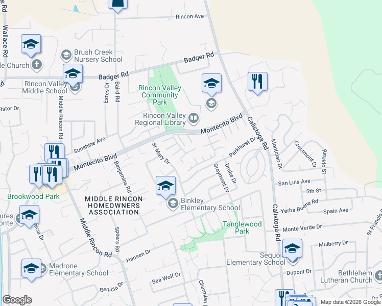 map of restaurants, bars, coffee shops, grocery stores, and more near 187 Mosshill Court in Santa Rosa