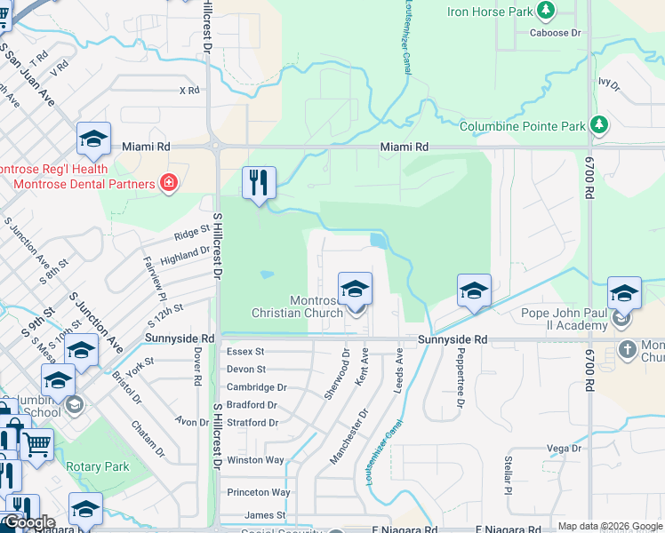 map of restaurants, bars, coffee shops, grocery stores, and more near 1022 Phillips Court in Montrose