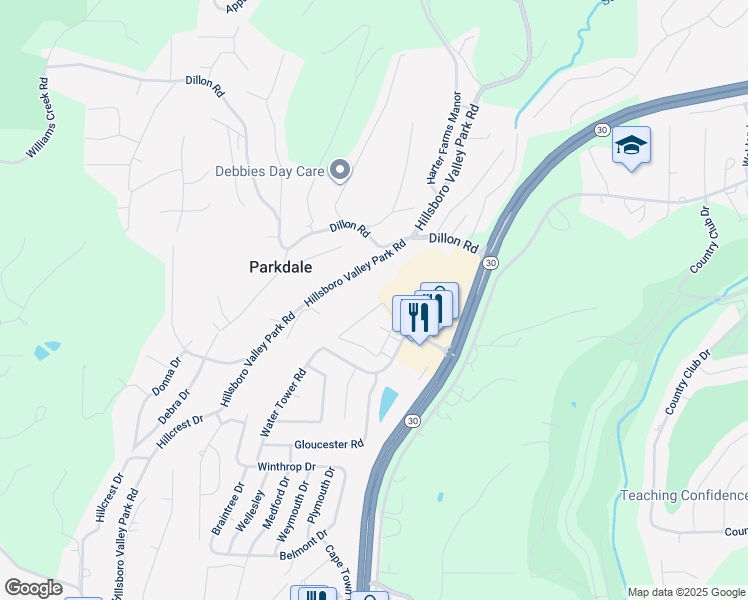 map of restaurants, bars, coffee shops, grocery stores, and more near 2220 Hillsboro Valley Park Road in High Ridge