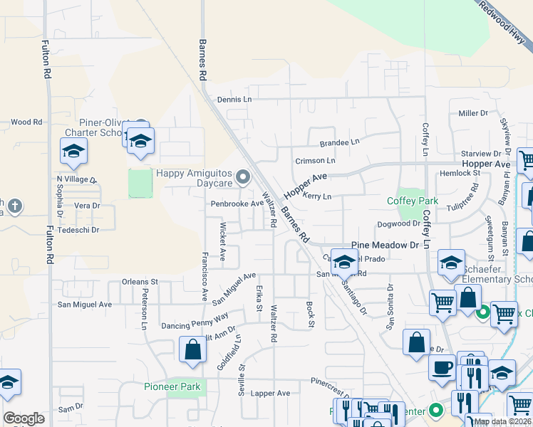 map of restaurants, bars, coffee shops, grocery stores, and more near 2403 Penbrooke Avenue in Santa Rosa