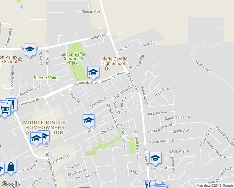 map of restaurants, bars, coffee shops, grocery stores, and more near 5065 Parkhurst Drive in Santa Rosa